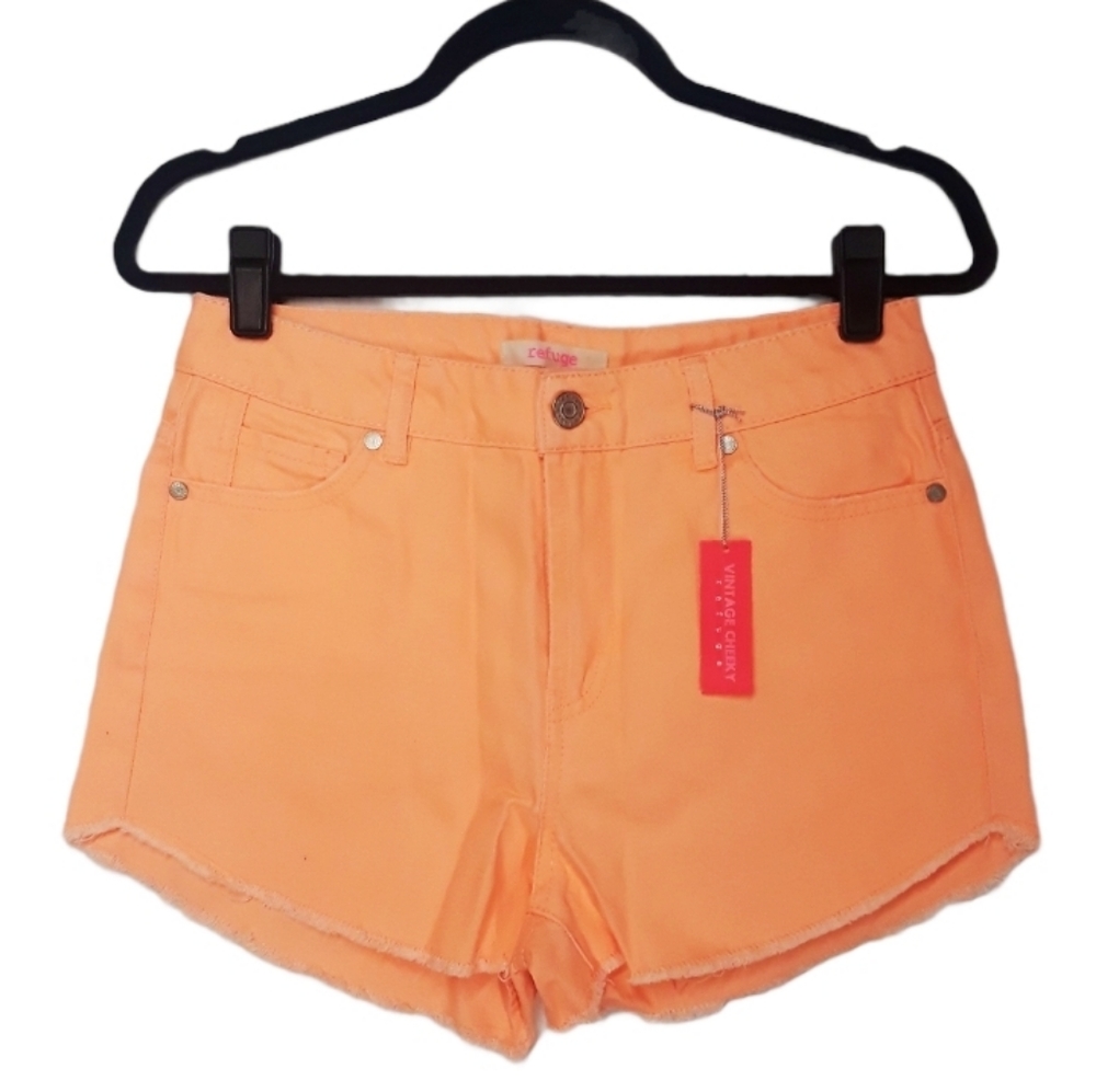 REFUGE Coral Orange Vintage Cheeky Raw Hem Shorts 6 Small NWT